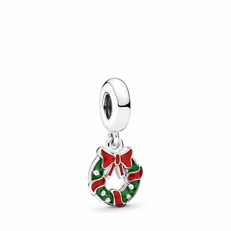 Pandora Holiday Wreath Dangle Charm Ireland - Sterling Silver/Enamel/Green - 150726KRP